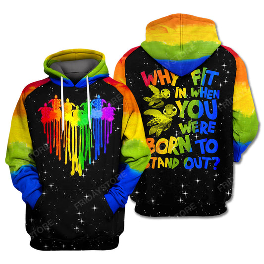 Unifinz LGBT Pride T-shirt Rainbow Heart Turtle Why Fit In When You Were Born To Stand Out LGBT T-shirt LGBT Hoodie 2022