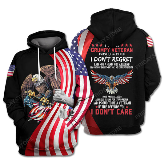 Unifinz Veteran Hoodie Grumpy Veteran I Served I Sacrificed I Don't Regret Hoodie Veteran Apparel Veteran T-shirt 2022