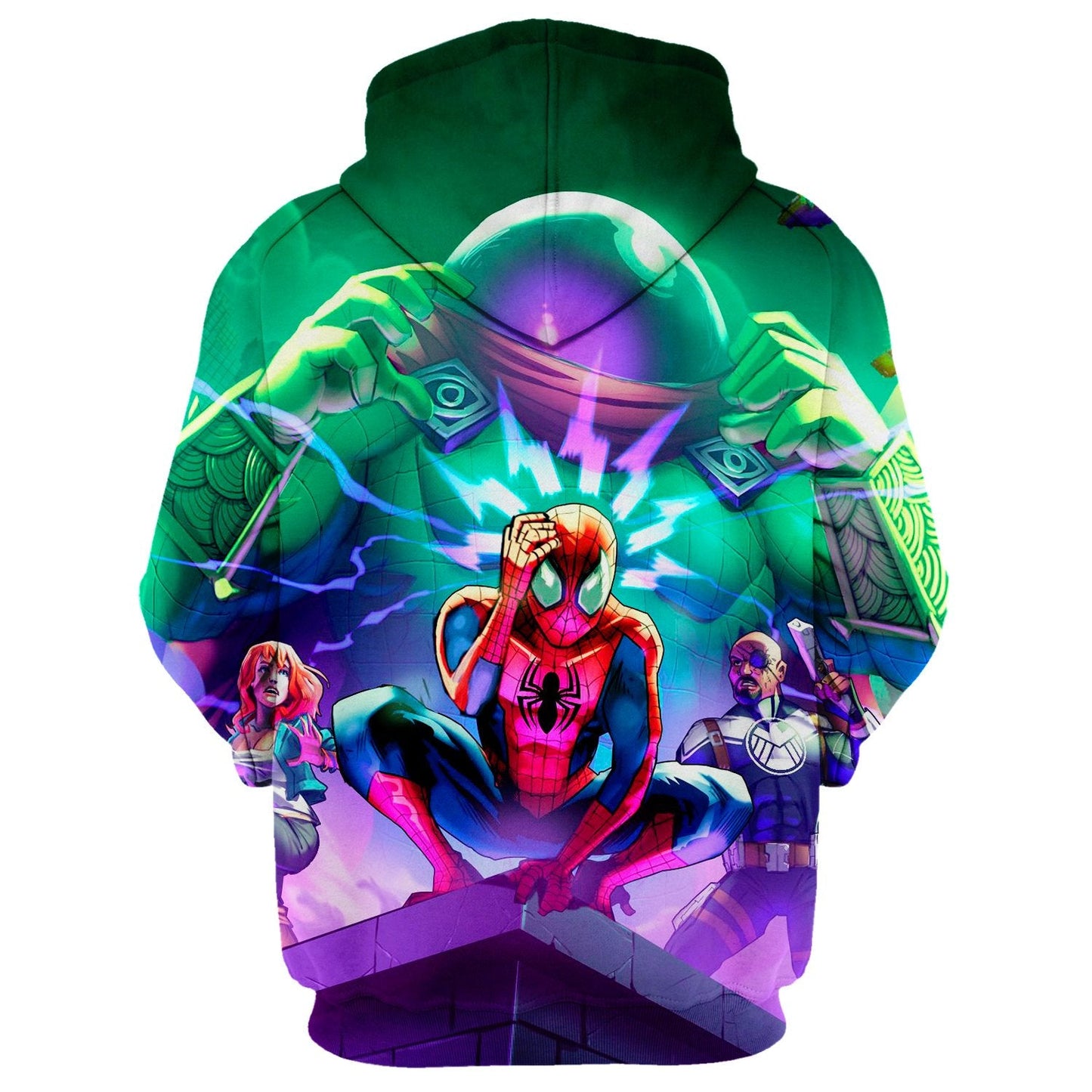 Spider Man T-shirt Spider Man Fights Mysterio Green 3d Hoodie Spider Man Hoodie