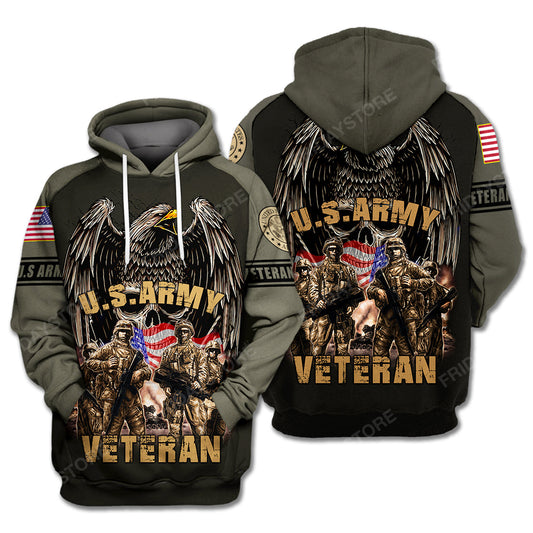 Unifinz United States Army Veteran Hoodie Black Eagle Soldier Cool High Quality T-shirt Veteran Shirt Apparel 2022