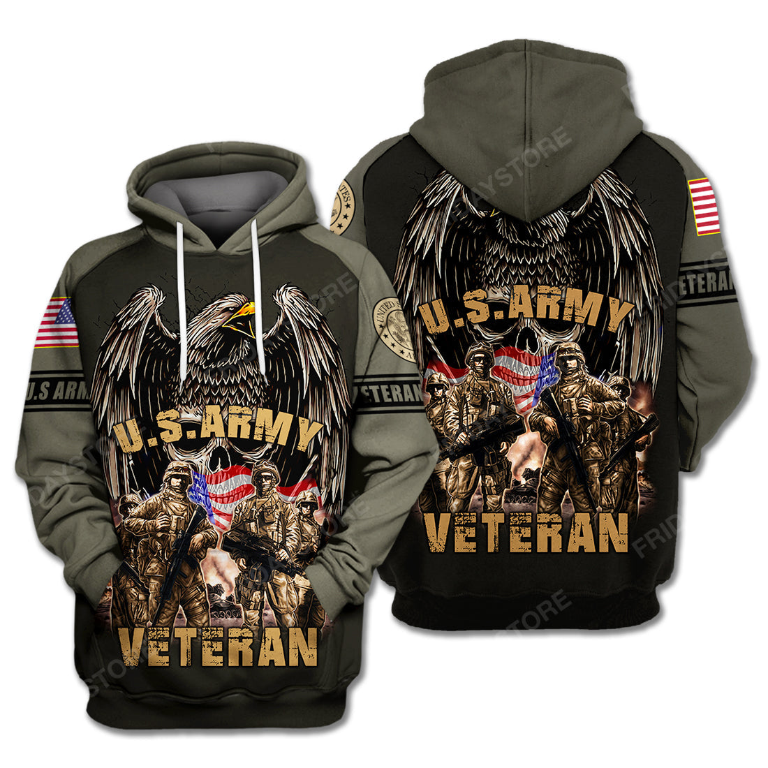 Unifinz United States Army Veteran Hoodie Black Eagle Soldier Cool High Quality T-shirt Veteran Shirt Apparel 2022