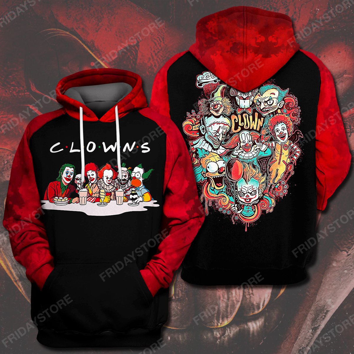 Horror Movies Clowns All Over Print Hoodie T-shirt