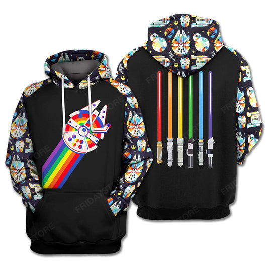 Unifinz LGBT Star Wars T-shirt LGBT Rainbow Color Star Wars Millennium Falcon Light Swords T-shirt LGBT Hoodie 2022