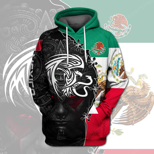 Unifinz Mexican T-shirt Mexican Flag Eagle Emblem Aztec Warrior T-shirt Mexican Hoodie Sweater Tank 2022