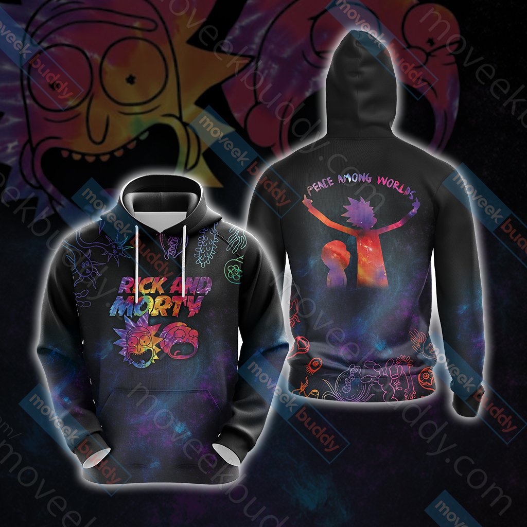  Rick And Morty Hoodie Rick And Morty Peace Amongs Worlds Black Hoodie Apparel Full Size Full Print