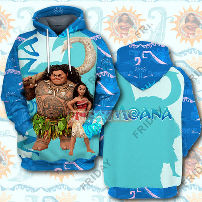 DN Moana Maui Teal Tribal Pattern 3D Print Hoodie T-shirt