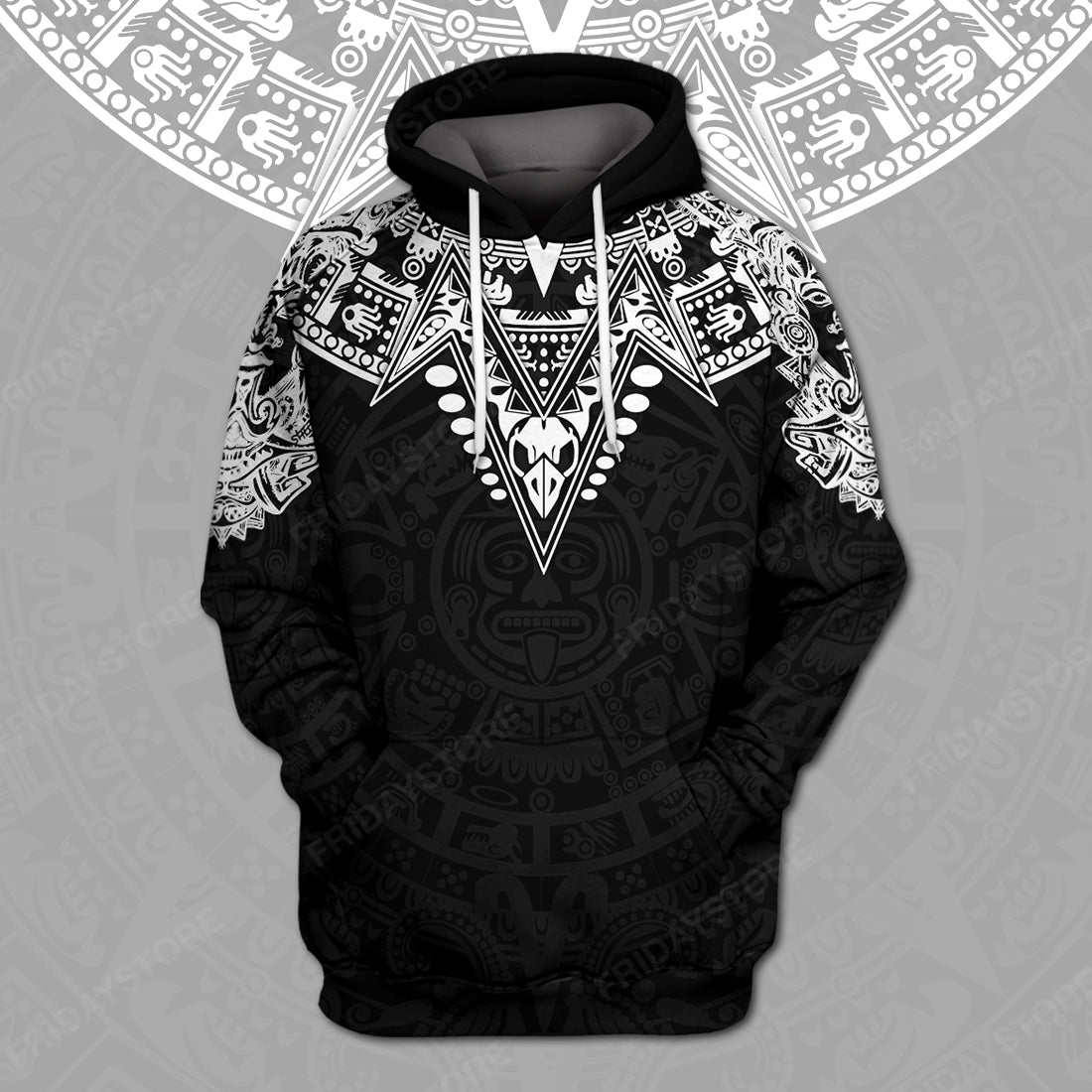 Unifinz Mexican T-shirt Mexican Culture Aztec Pattern Black White T-shirt Hoodie Adult Women Men Full Print Unisex 2022