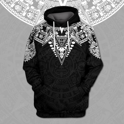 Unifinz Mexican T-shirt Mexican Culture Aztec Pattern Black White T-shirt Hoodie Adult Women Men Full Print Unisex 2022