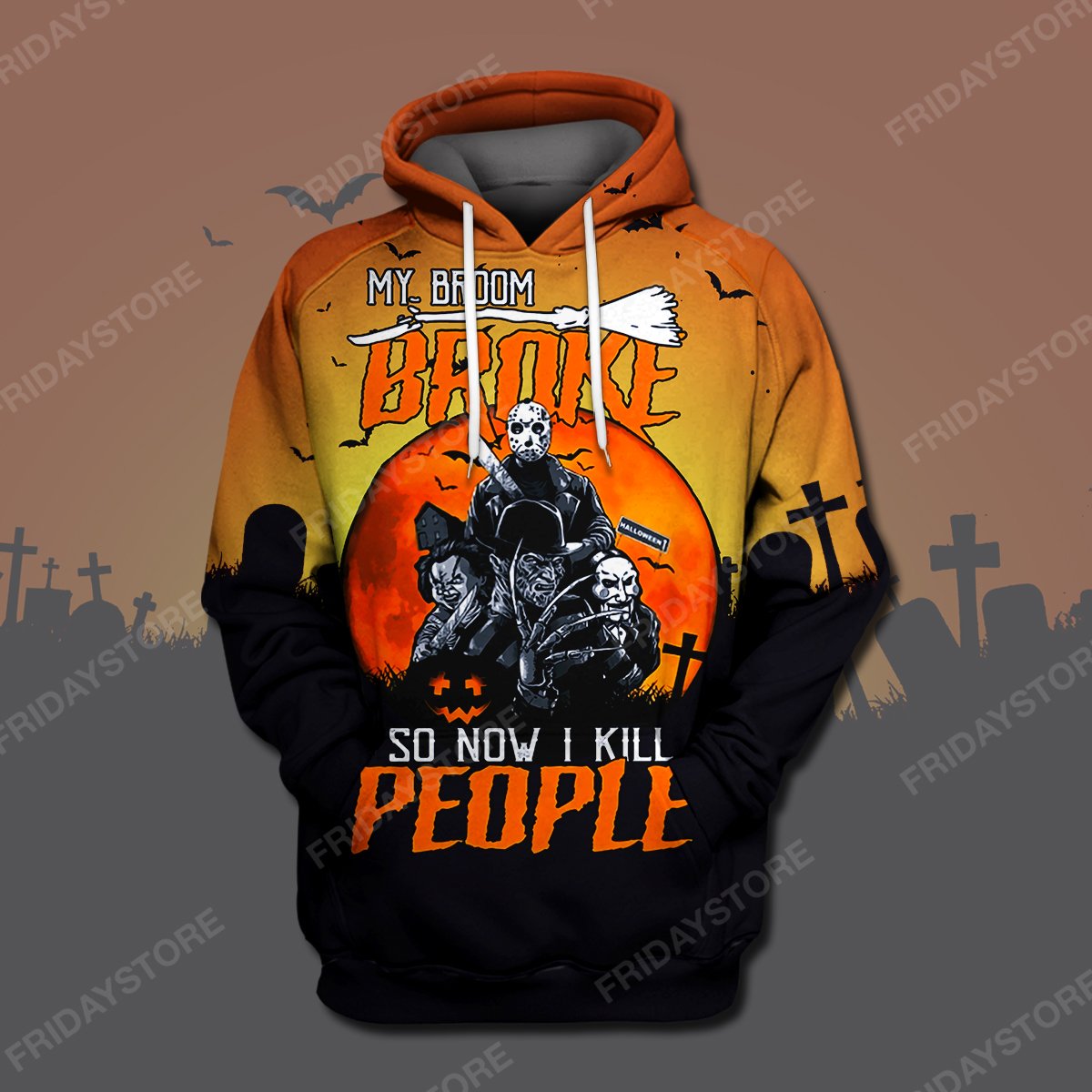 Unifinz Horror T-shirt My Broom Broke So Now I Kill People T-shirt High Quality Horror Hoodie Sweater Tank 2022