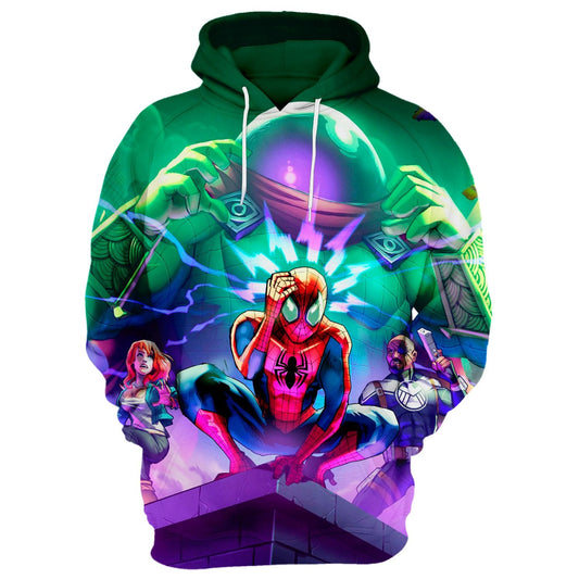 Spider Man T-shirt Spider Man Fights Mysterio Green 3d Hoodie Spider Man Hoodie