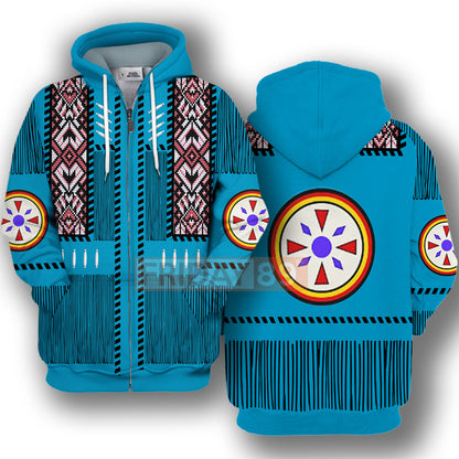 Unifinz Native American T-shirt Blue Native American Spirit Symbols 3D Print T-shirt Native American Hoodie Sweater Tank 2023