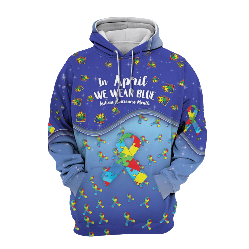 Unifinz Autism Hoodie In April We Wear Blue Autism Ribbon T-shirt  Autism Hoodie Autism Apparel 2024