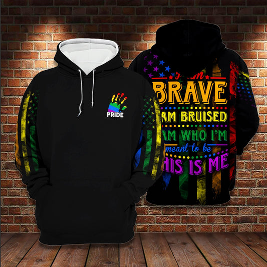 Unifinz LGBT Pride Shirt I Am Brave I Am Bruised This Is Me Rainbow American Flag T-shirt LGBT Hoodie 2022