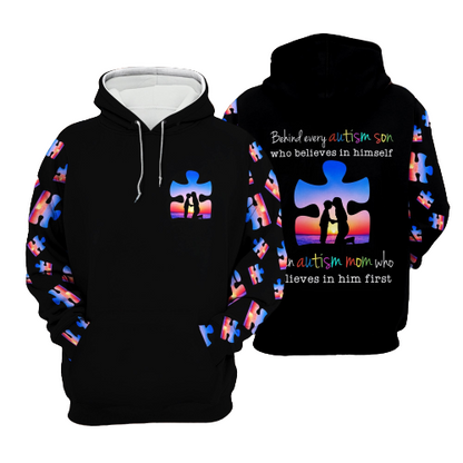 Unifinz Autism Mom And Son Hoodie Behind Every Autism Son Hoodie Autism T-shirt Autism Apparel 2024