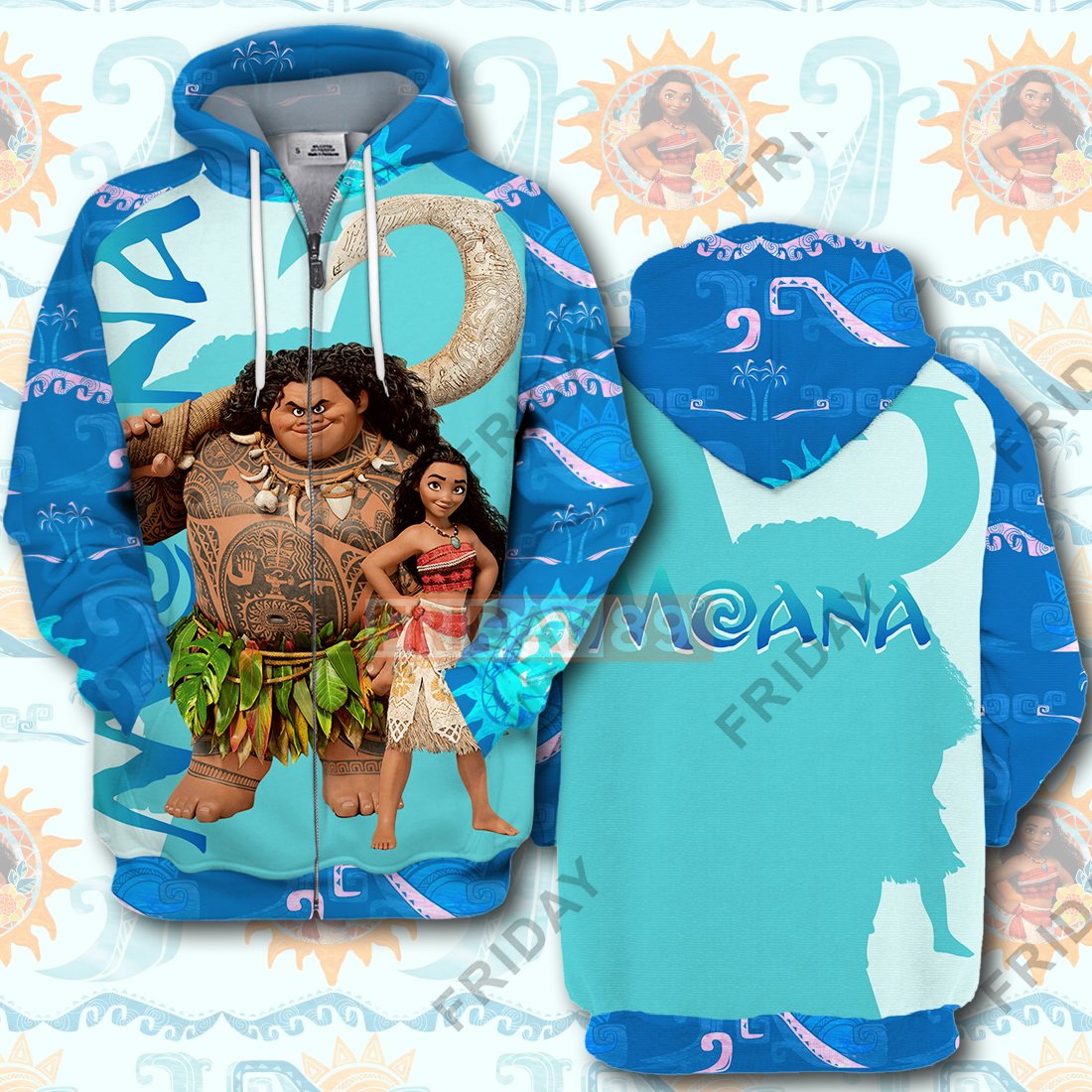 DN Moana Maui Teal Tribal Pattern 3D Print Hoodie T-shirt