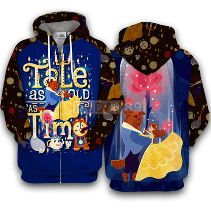 Unifinz DN T-shirt Beauty & The Beast Tale As Old As Time 3D Print T-shirt Awesome DN Beauty & The Beast Hoodie Sweater Tank 2023