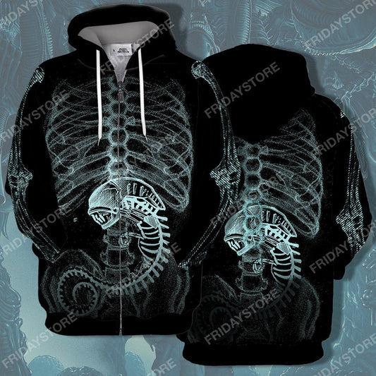 Alien Creepy Pregnant All Over Print Hoodie T-shirt