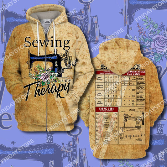 Sewing Is My Therapy All Over Print Hoodie T-shirt