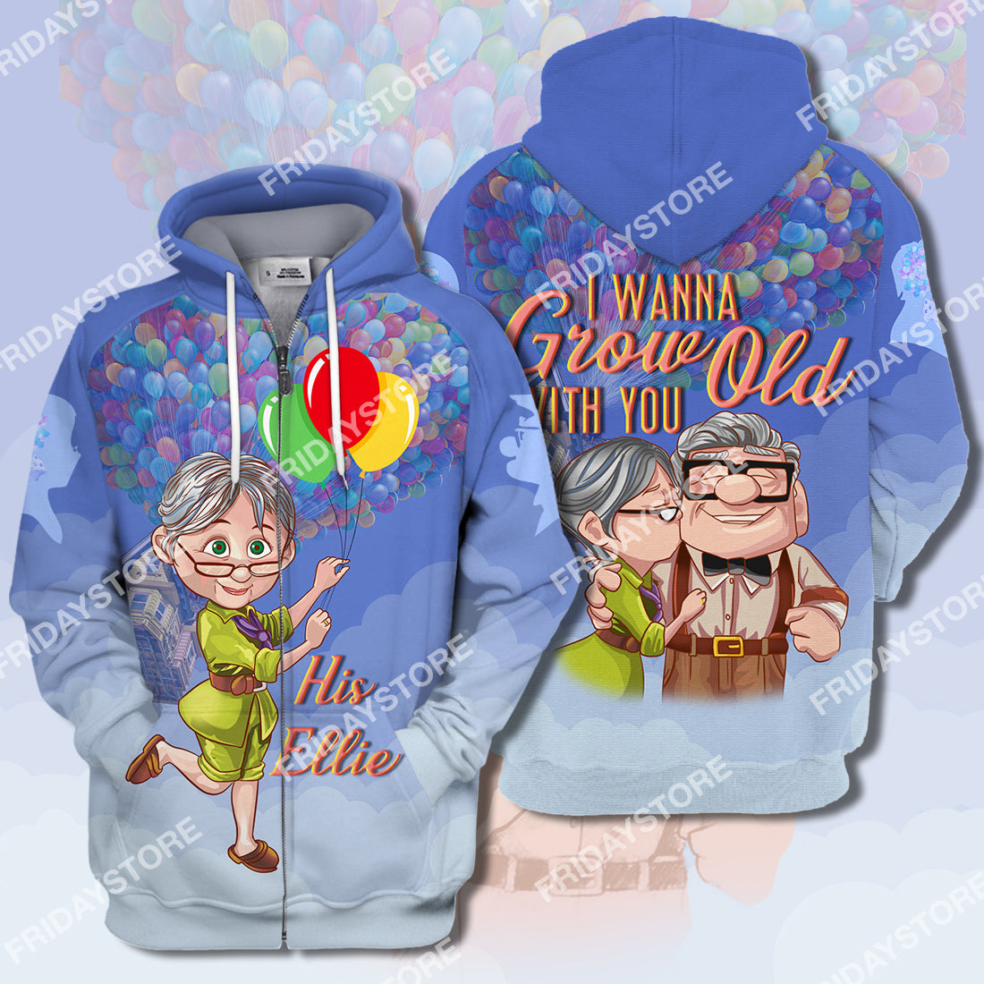 Unifinz DN Up T-shirt I Wanna Grow Old With You Up Couple His Ellie T-shirt Awesome DN Up Hoodie Sweater Tank 2023