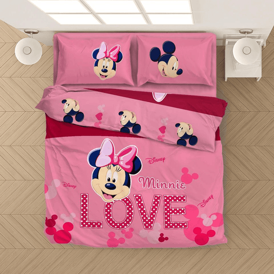 Minnie Bedding Set DN Minnie Love Mouse Ears Pattern Duvet Covers Pink Unique Gift