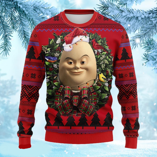 Shrek Sweatshirt Humpty Dumpty Egg Christmas Wreath Sweatshirt Red Unisex