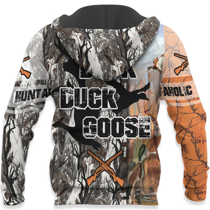  Hunting T-shirt Huntaholic Buck Duck Goose Black White Shirt Hunting Hoodie Adult Full Print Full Size