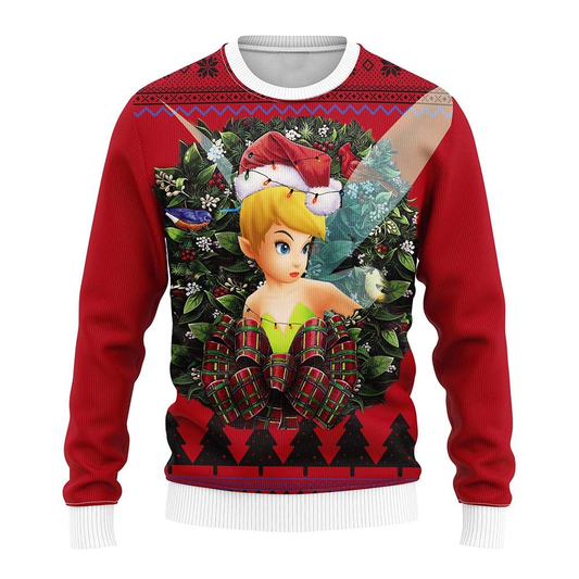 Tinkerbell Sweatshirt Tinker Bell Christmas Wreath Sweatshirt Red Unisex