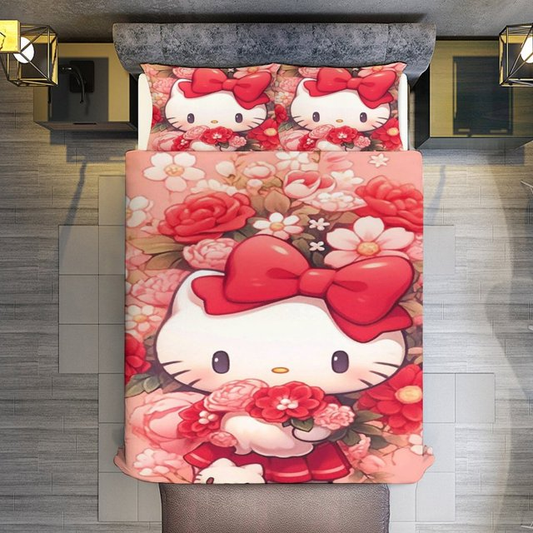 Hello Kitty Bedding Set Hello Kitty Between Flowers Duvet Covers Red Unique Gift