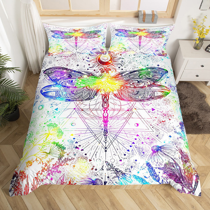 Hippie Bedding Set Sun And Moon Dragonfly Art Duvet Covers Colorful Unique Gift