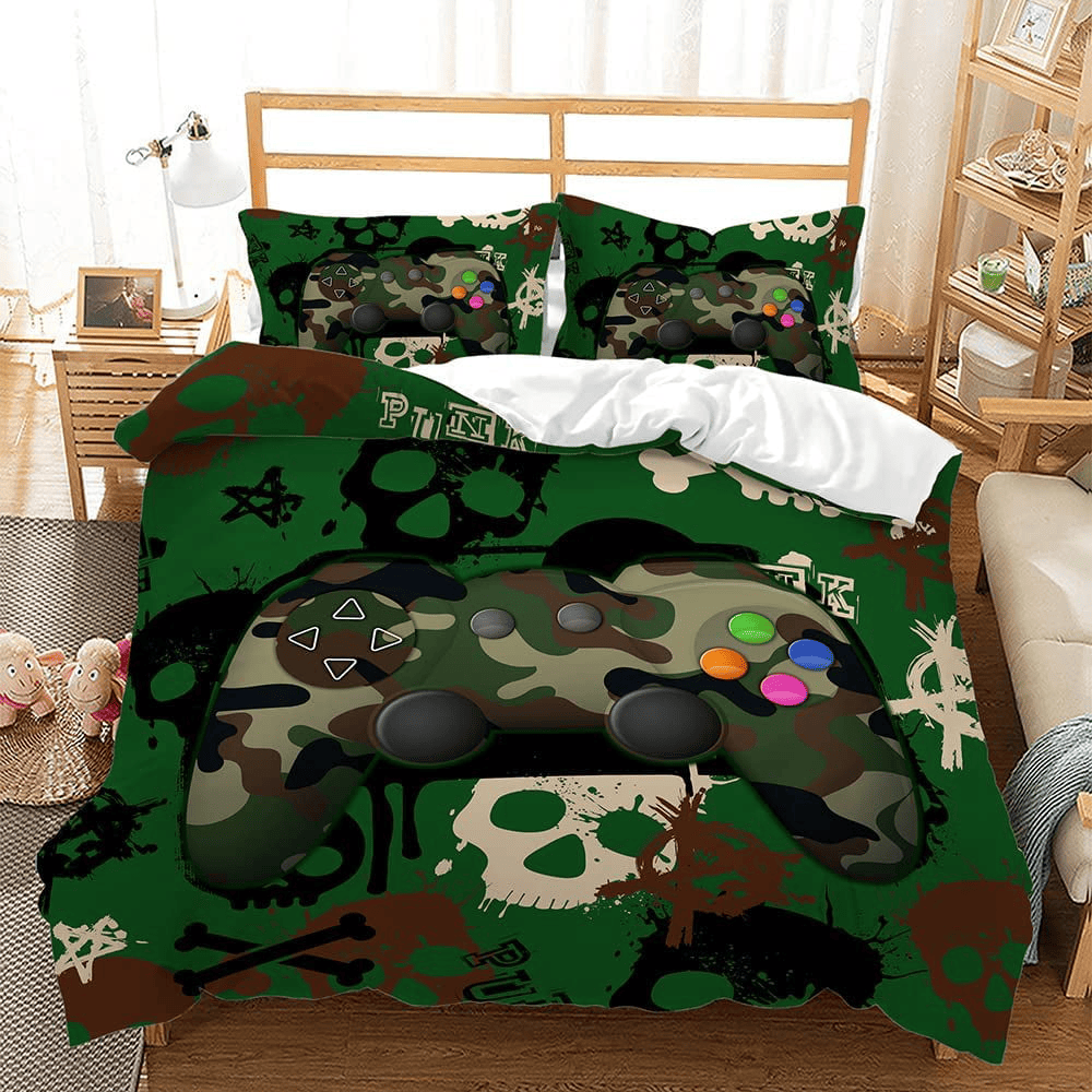 Game Bedding Set Game Console Camouflage Color Duvet Covers Green Unique Gift