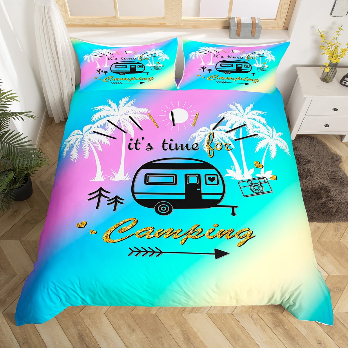 Camping Bedding Set It's Time For Camping Duvet Covers Colorful Unique Gift