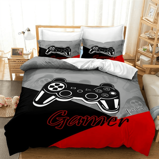 Game Bedding Set Gamer Friday Handle Controller Duvet Covers Black Gray Unique Gift