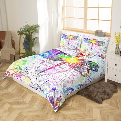 Hippie Bedding Set Sun And Moon Dragonfly Art Duvet Covers Colorful Unique Gift