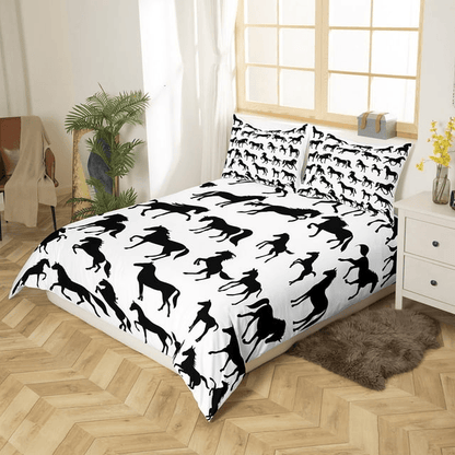 Horse Bedding Set Wild Animals Wildlife Western Horse Pattern Duvet Covers Black White Unique Gift