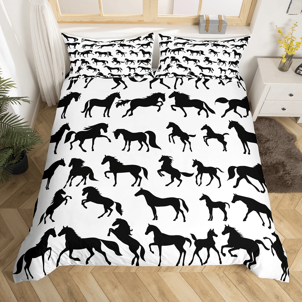 Horse Bedding Set Wild Animals Wildlife Western Horse Pattern Duvet Covers Black White Unique Gift