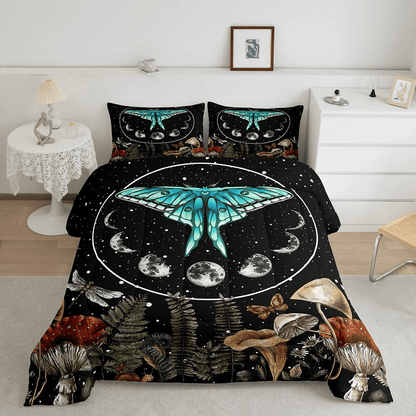 Hippie Bedding Set Moon Moth Hippie Mushroom Duvet Covers Black Unique Gift