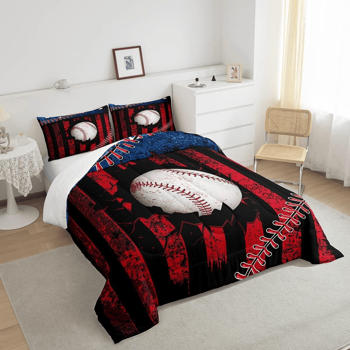 Baseball Bedding Set Baseball American Flag Retro Camo Geometry Duvet Covers Red Blue Unique Gift