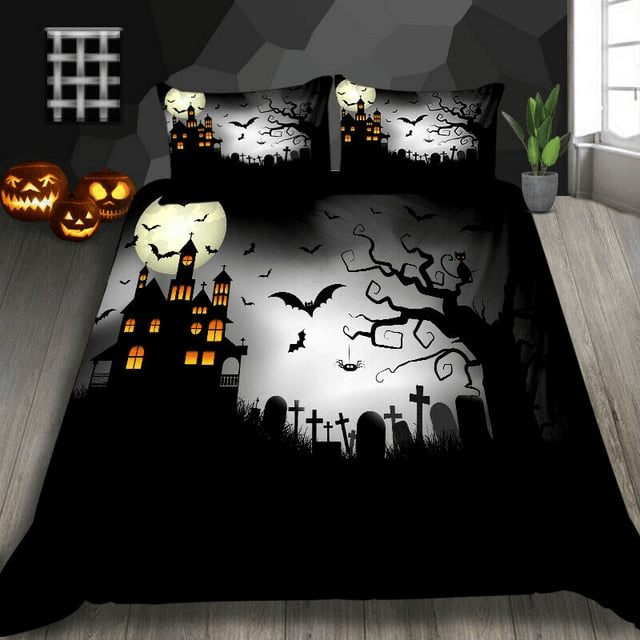 Halloween Bedding Set Happy Halloween Horror Castle Duvet Covers Black Unique Gift