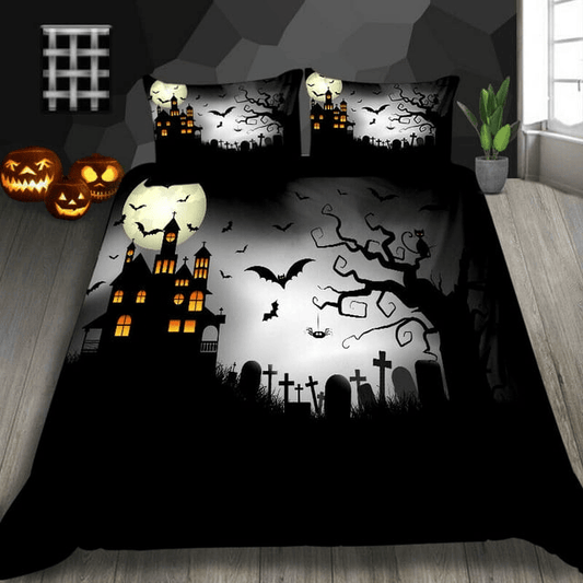 Halloween Bedding Set Happy Halloween Horror Castle Duvet Covers Black Unique Gift