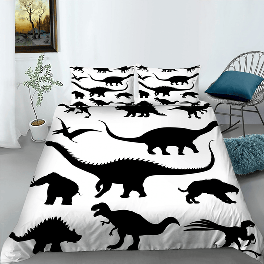 Dinosaur Bedding Set Cartoon Dinosaur Painting Modern Duvet Covers Black White Unique Gift