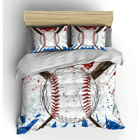 Baseball Bedding Set Baseball With Bat Drawing Duvet Covers White Unique Gift