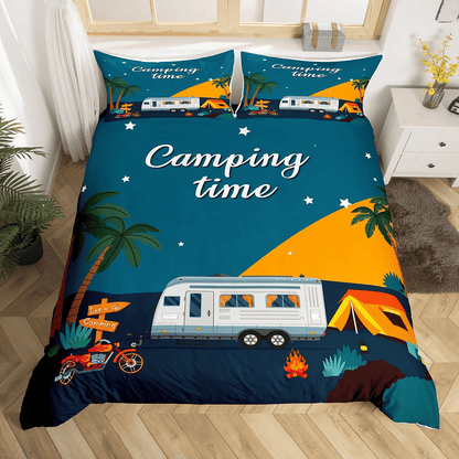 Camping Bedding Set Van Camping Time Beach Duvet Covers Blue Unique Gift