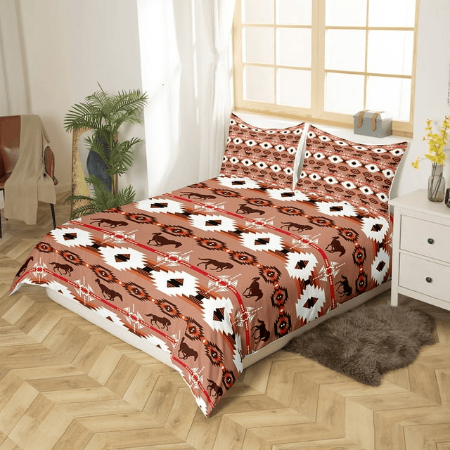 Horse Bedding Set Horse Indian Tribal Geometry Duvet Covers Brown Unique Gift