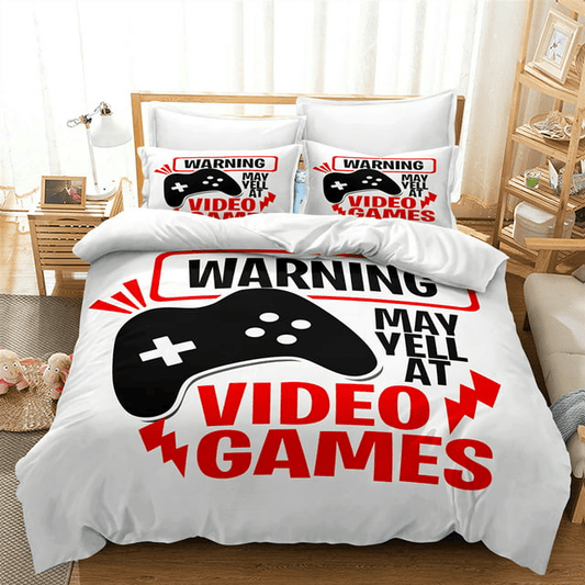 Game Bedding Set Warning May Yell At Video Game Duvet Covers White Unique Gift