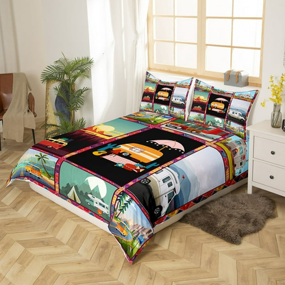 Camping Bedding Set Bohemian Western Camping Vans Duvet Covers Colorful Unique Gift