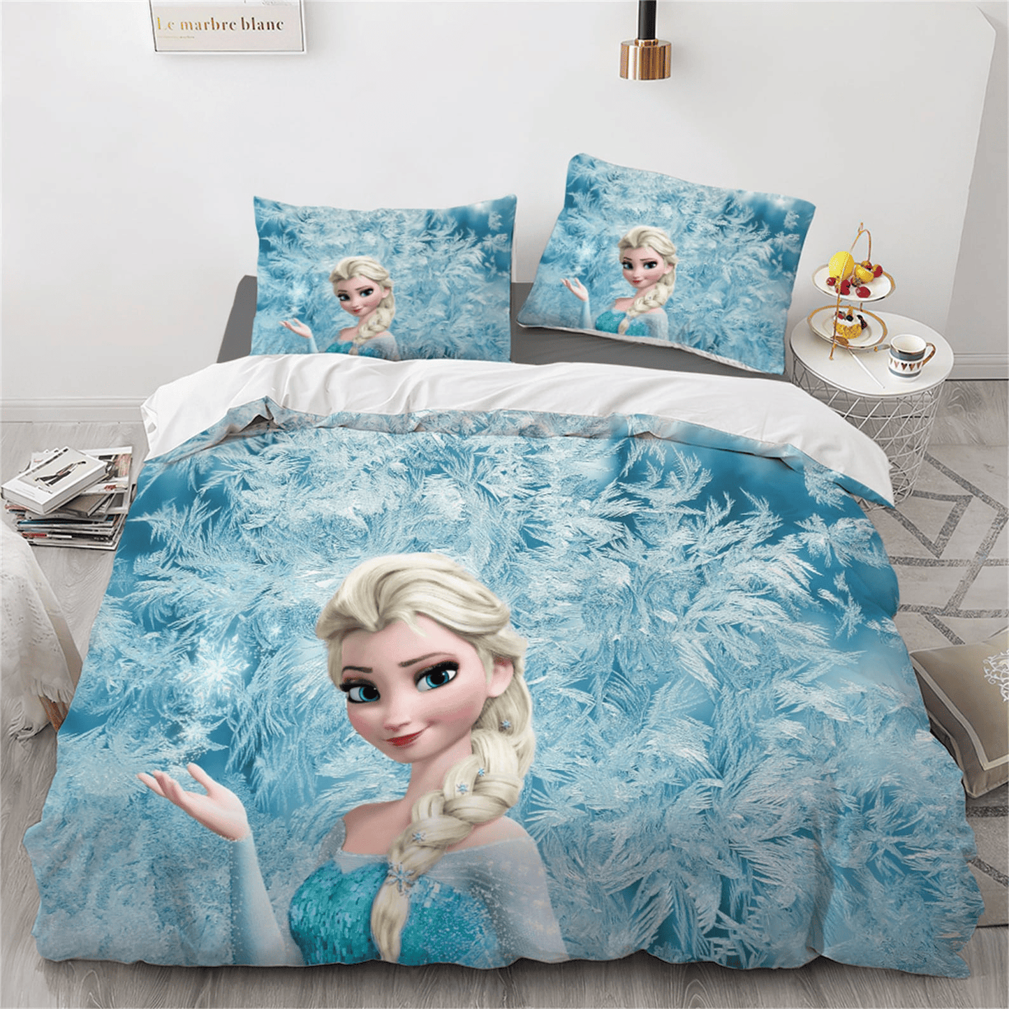 Frozen Bedding Set Elsa Making Snow Graphic Duvet Covers Blue Unique Gift