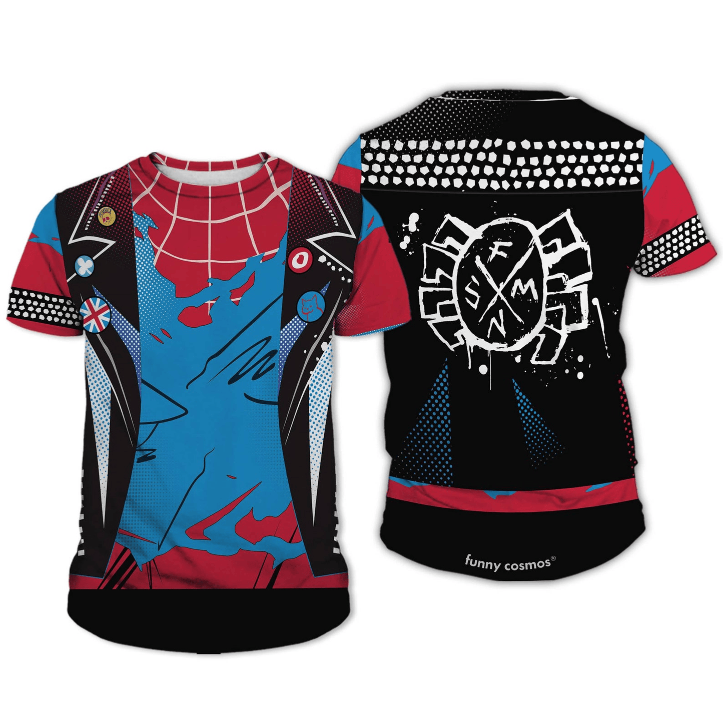 Spiderman Hoodie MV Spider Punk Suit Costume T-shirt Black Red Unisex