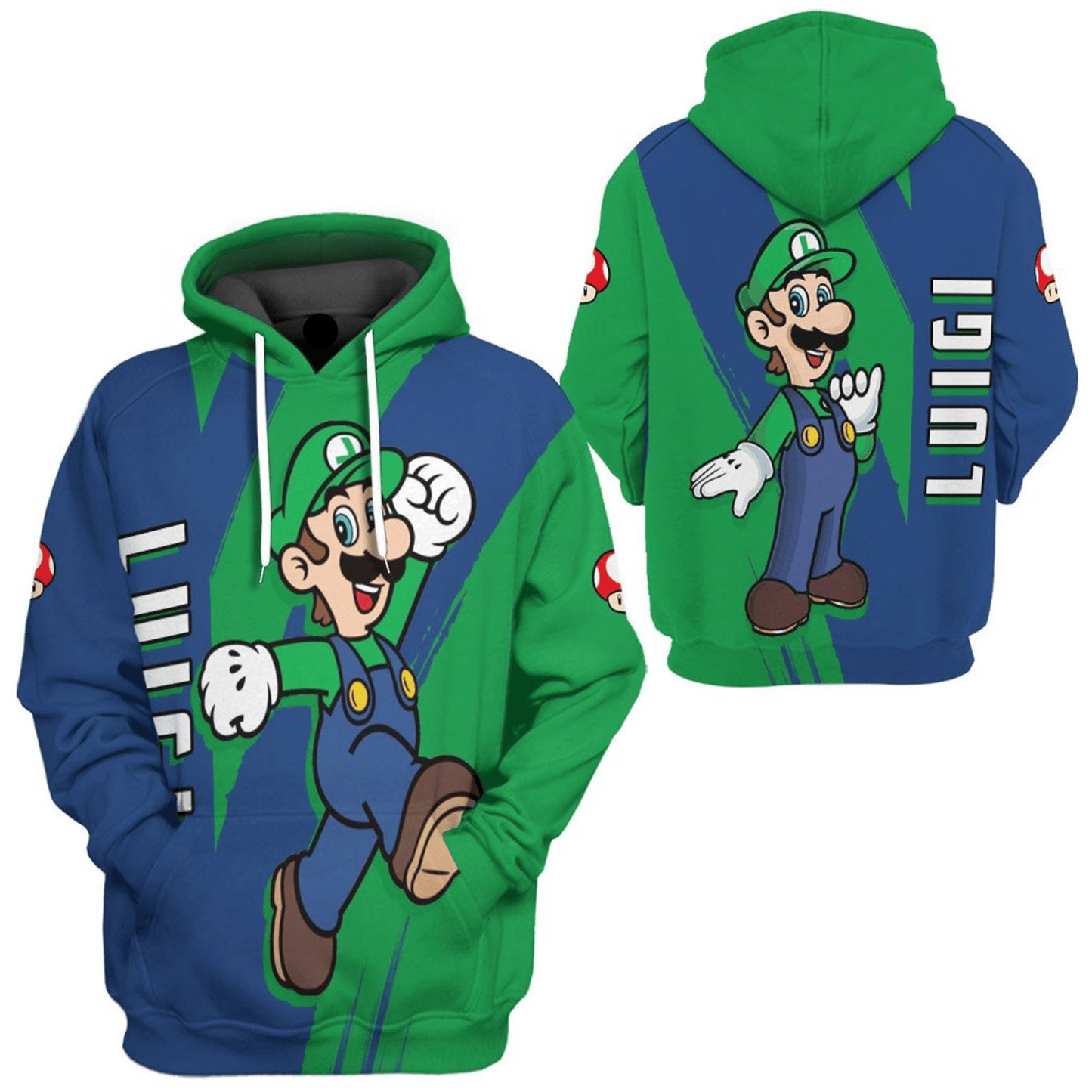 Mario Hoodie Mario's Brother Luigi Character T-shirt Blue Green Unisex