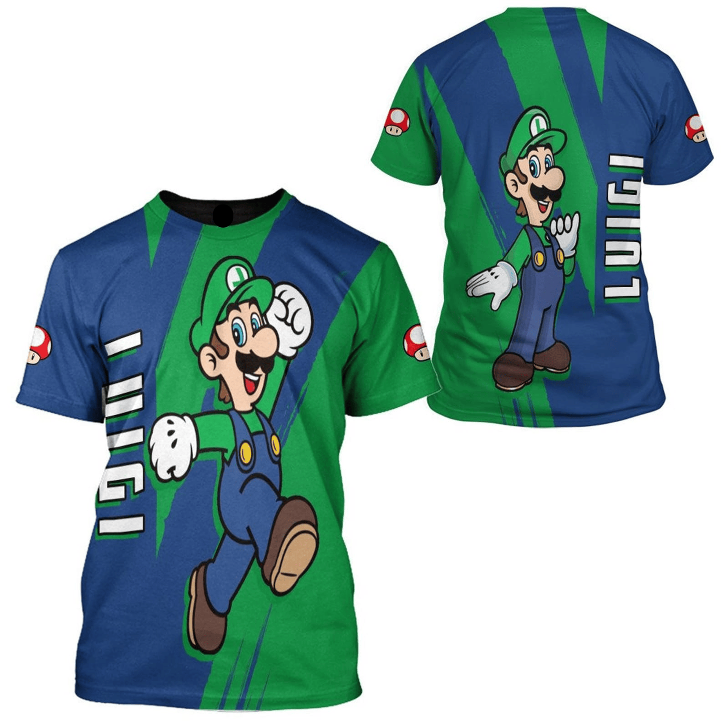 Mario Hoodie Mario's Brother Luigi Character T-shirt Blue Green Unisex