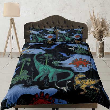 Dinosaur Bedding Set Pre Hiistoric Era Dinosaurs Duvet Covers Black Green Unique Gift